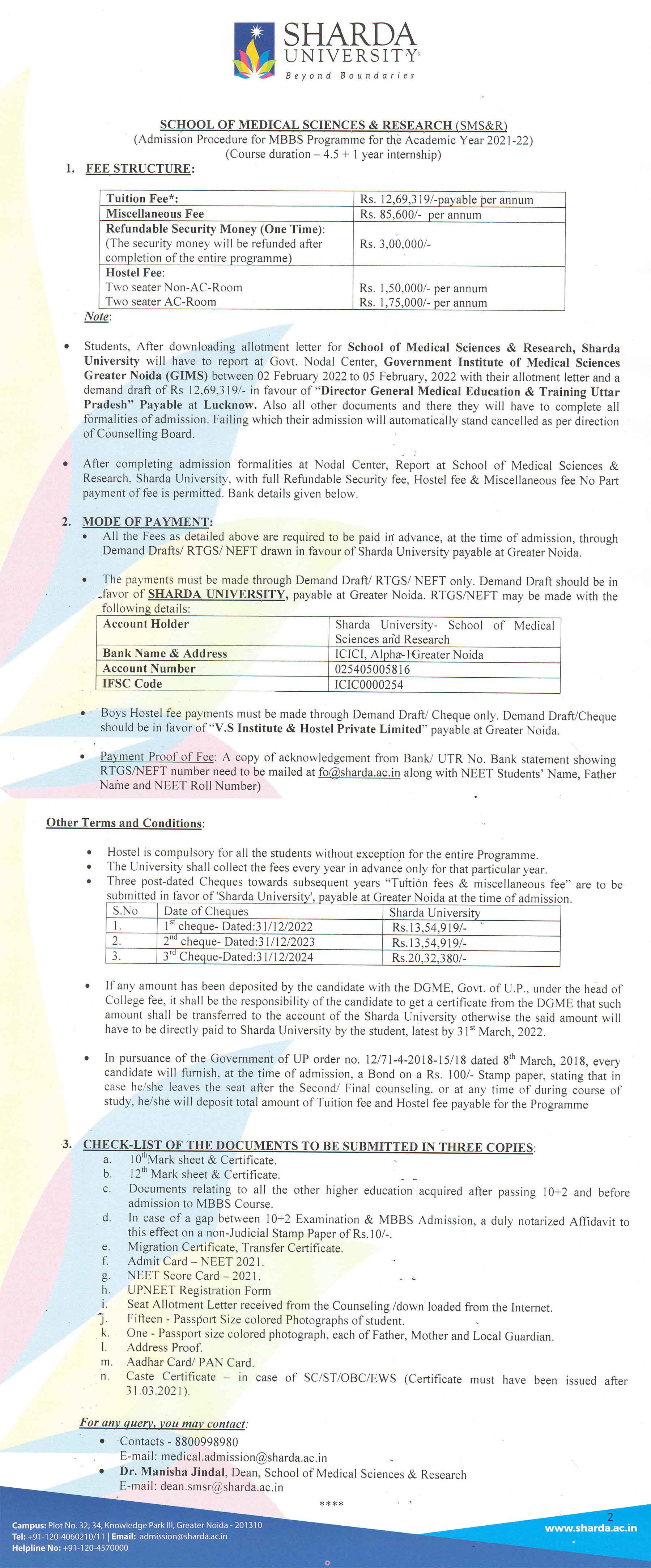 Fee Structure & Admission Procedure of BDS Program