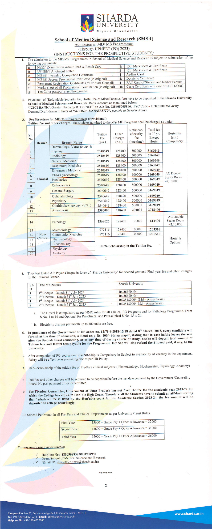 PG Medical Fee Structure & Admission Guidelines 2023-24