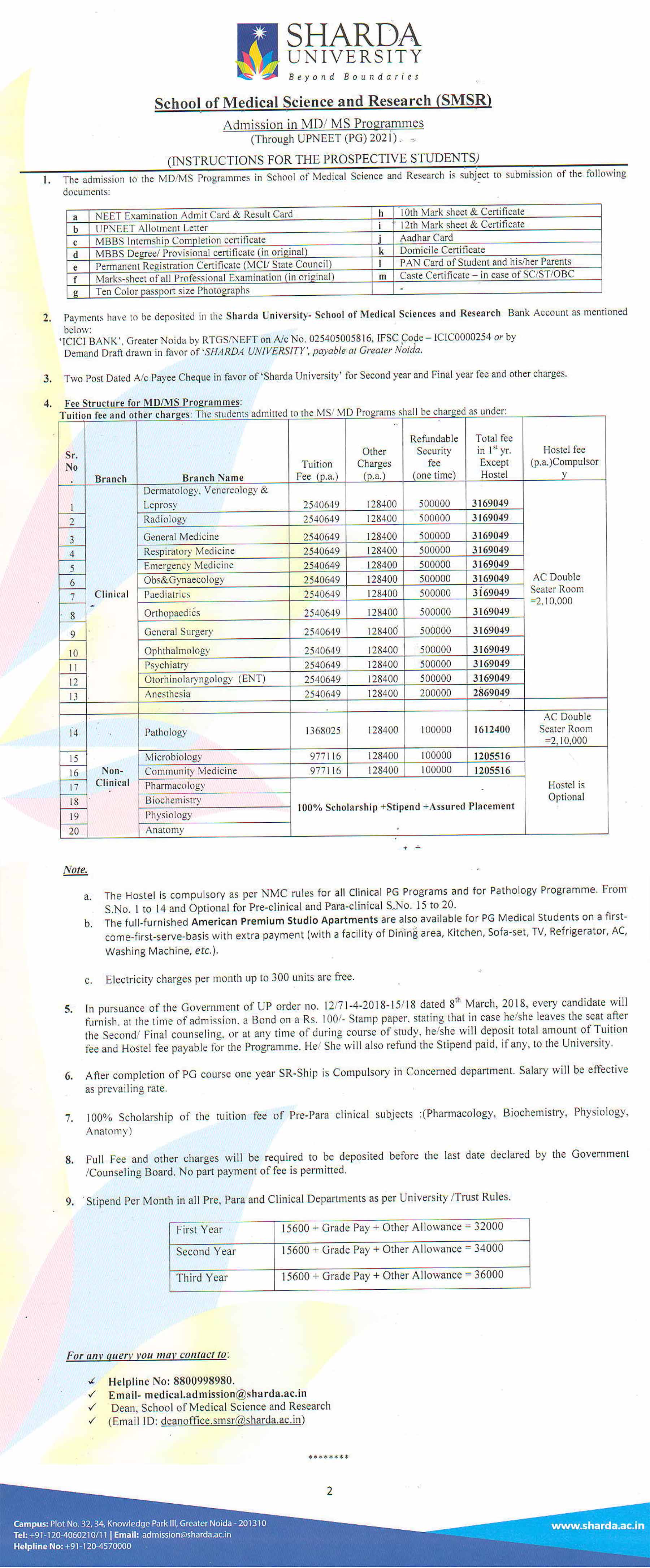 PG Medical Fee Structure & Admission Guidelines 2021-22
